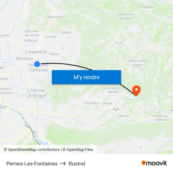 Pernes-Les-Fontaines to Rustrel map