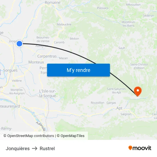 Jonquières to Rustrel map
