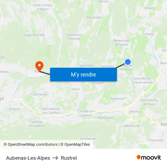 Aubenas-Les-Alpes to Rustrel map