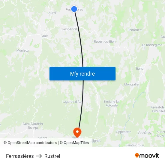 Ferrassières to Rustrel map