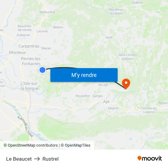Le Beaucet to Rustrel map