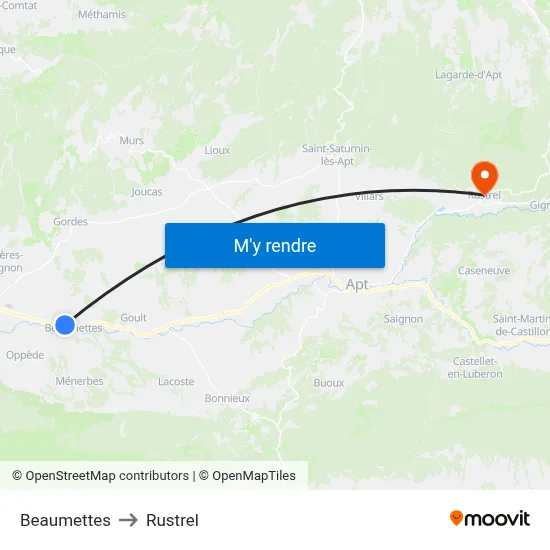 Beaumettes to Rustrel map