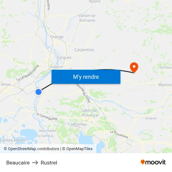 Beaucaire to Rustrel map