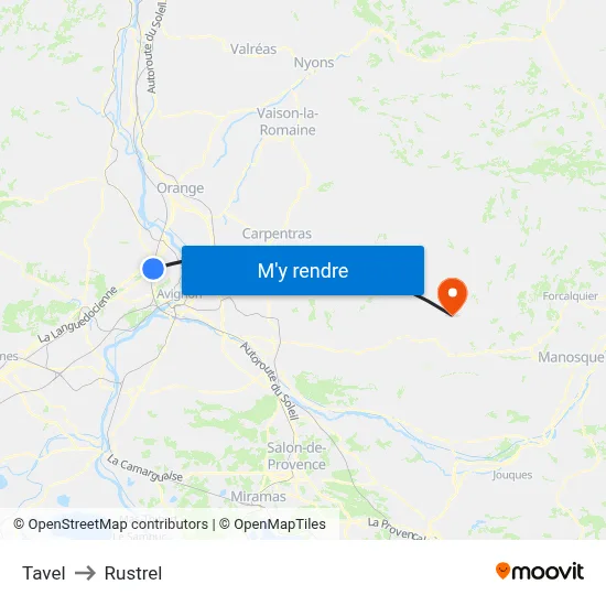 Tavel to Rustrel map