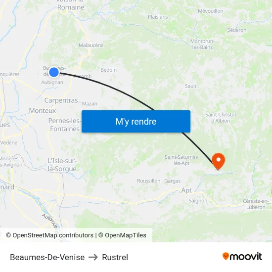 Beaumes-De-Venise to Rustrel map