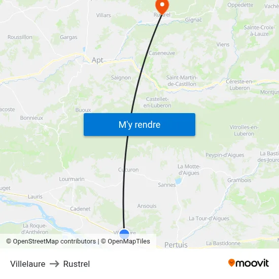 Villelaure to Rustrel map