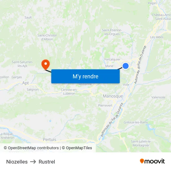 Niozelles to Rustrel map
