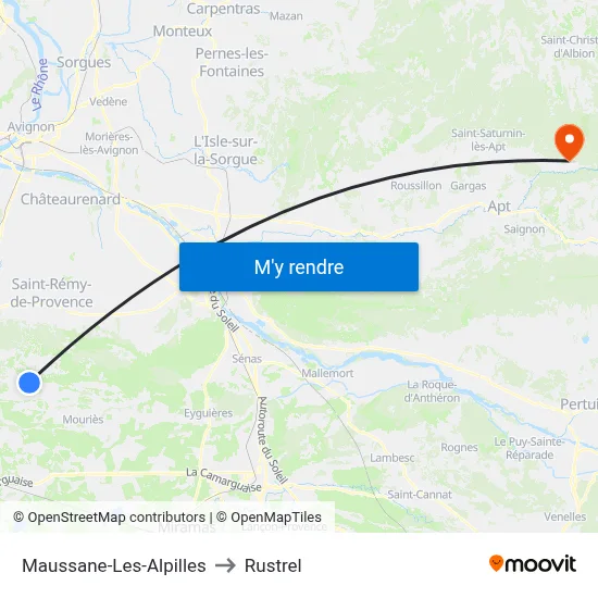Maussane-Les-Alpilles to Rustrel map