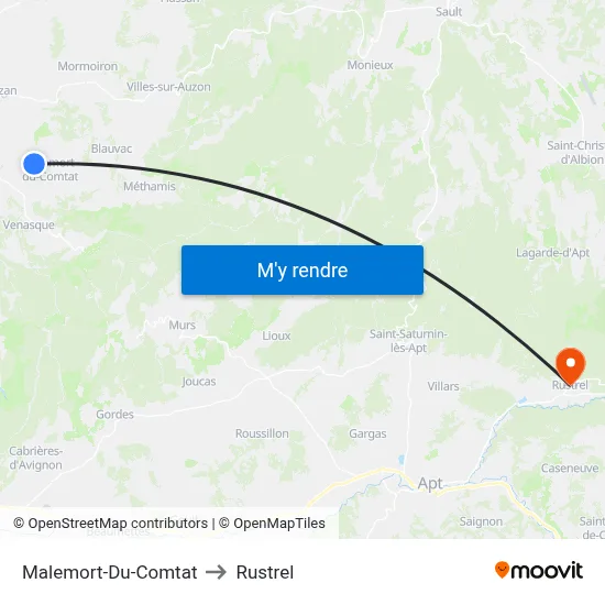 Malemort-Du-Comtat to Rustrel map