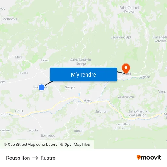 Roussillon to Rustrel map