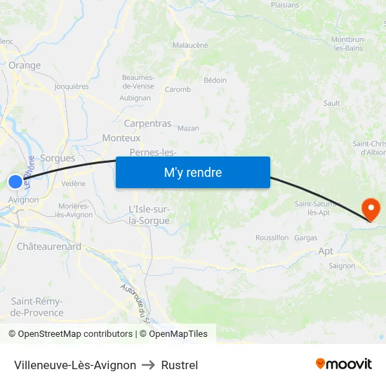 Villeneuve-Lès-Avignon to Rustrel map