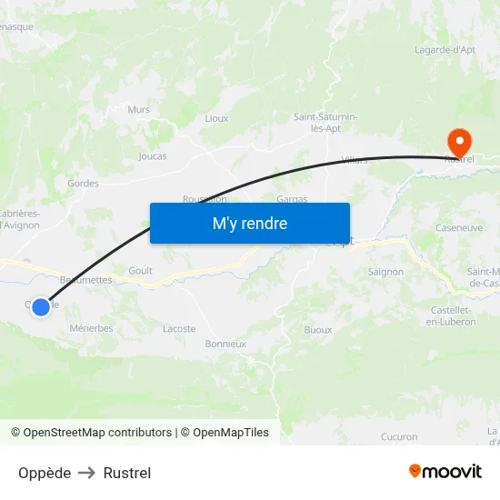 Oppède to Rustrel map