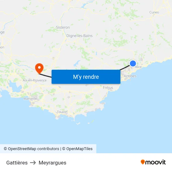 Gattières to Meyrargues map