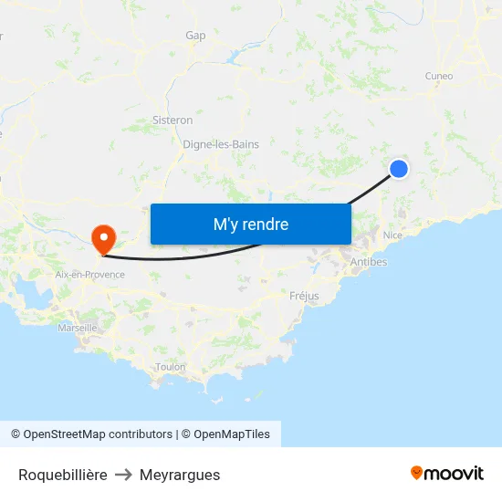 Roquebillière to Meyrargues map