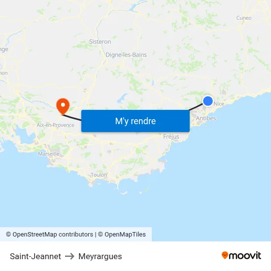 Saint-Jeannet to Meyrargues map