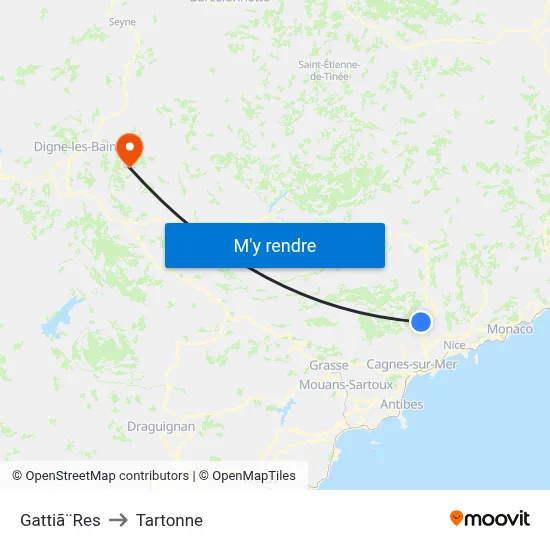 Gattiã¨Res to Tartonne map