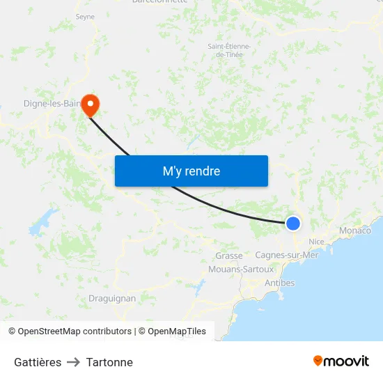 Gattières to Tartonne map