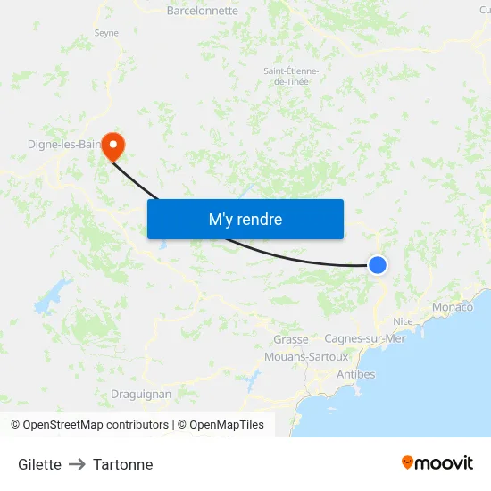 Gilette to Tartonne map