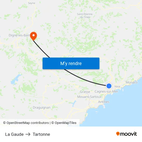 La Gaude to Tartonne map