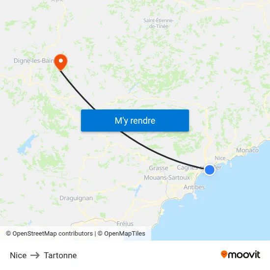 Nice to Tartonne map