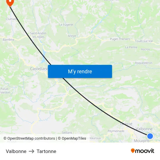Valbonne to Tartonne map