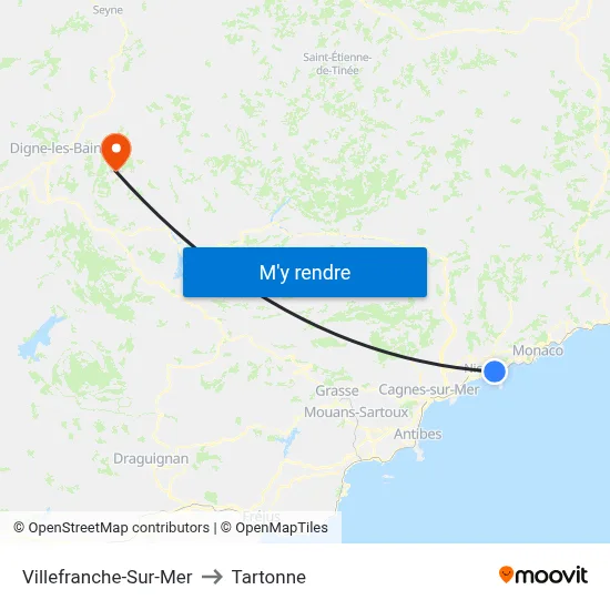 Villefranche-Sur-Mer to Tartonne map