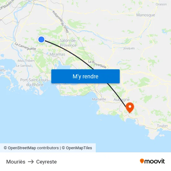 Mouriès to Ceyreste map