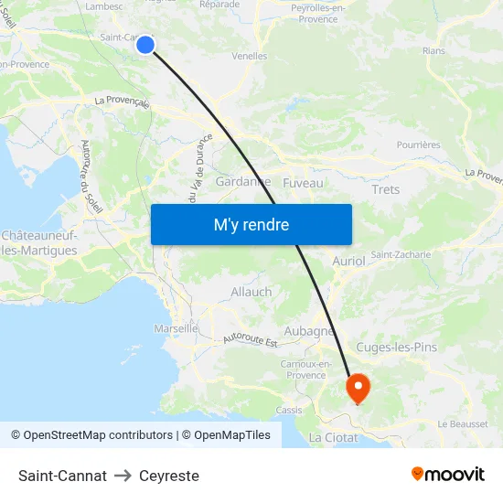 Saint-Cannat to Ceyreste map