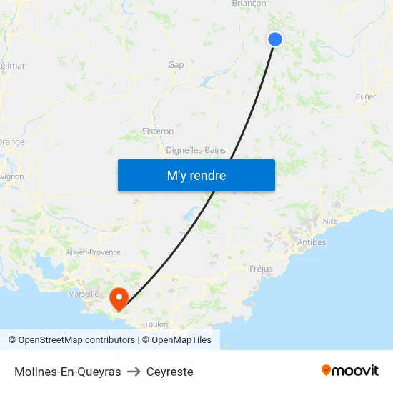 Molines-En-Queyras to Ceyreste map