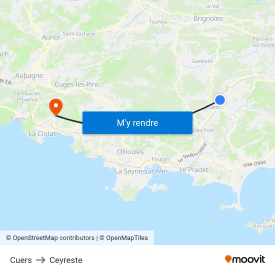 Cuers to Ceyreste map
