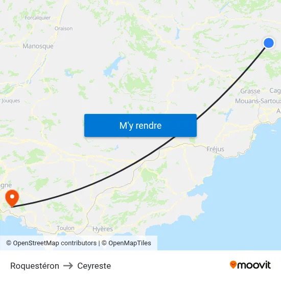 Roquestéron to Ceyreste map