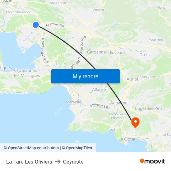 La Fare-Les-Oliviers to Ceyreste map