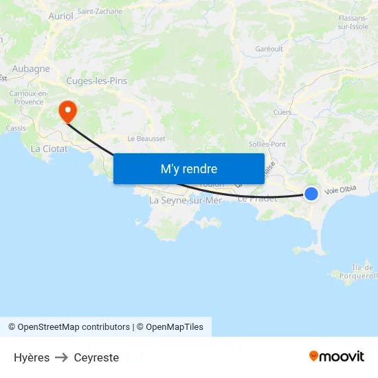 Hyères to Ceyreste map