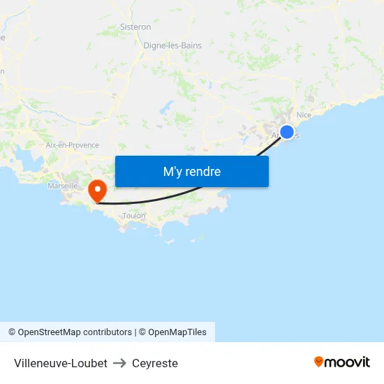Villeneuve-Loubet to Ceyreste map