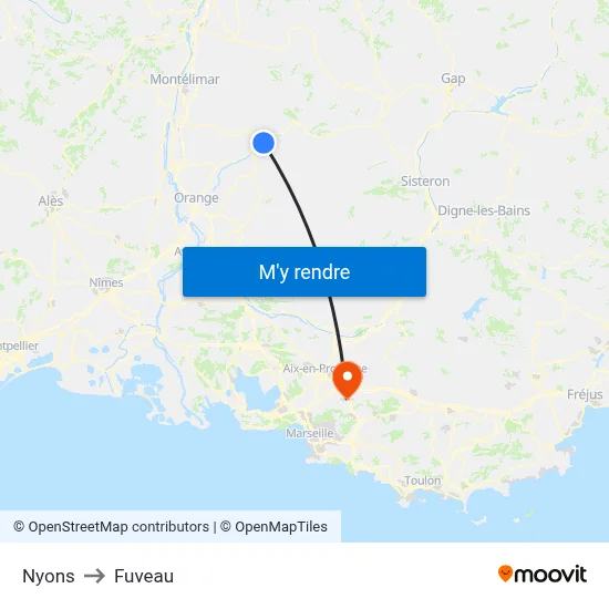 Nyons to Fuveau map