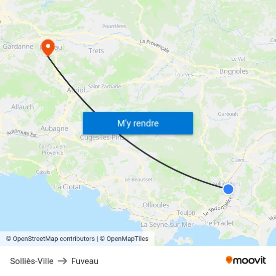 Solliès-Ville to Fuveau map