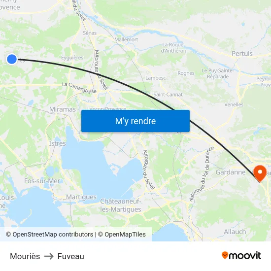Mouriès to Fuveau map