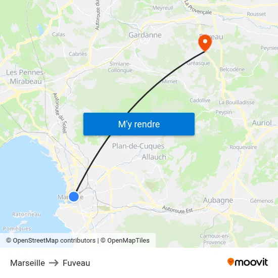 Marseille to Fuveau map