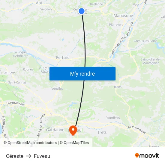 Céreste to Fuveau map
