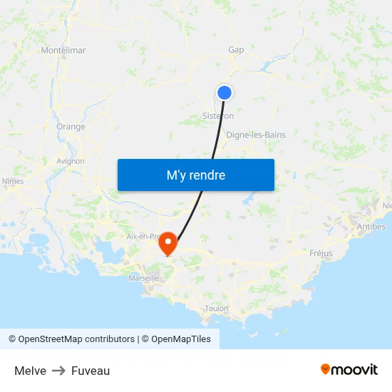 Melve to Fuveau map