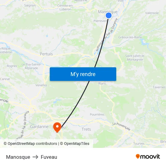 Manosque to Fuveau map