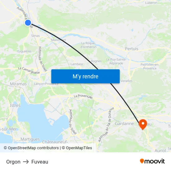 Orgon to Fuveau map
