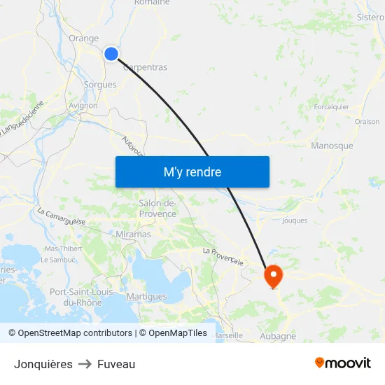 Jonquières to Fuveau map