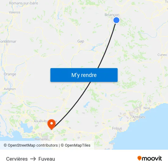 Cervières to Fuveau map