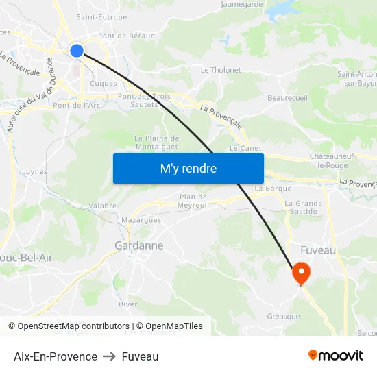 Aix-En-Provence to Fuveau map