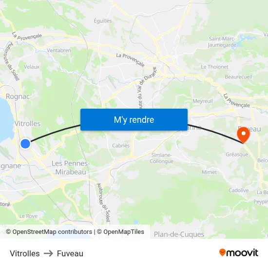 Vitrolles to Fuveau map