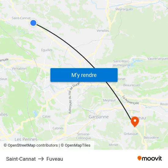 Saint-Cannat to Fuveau map