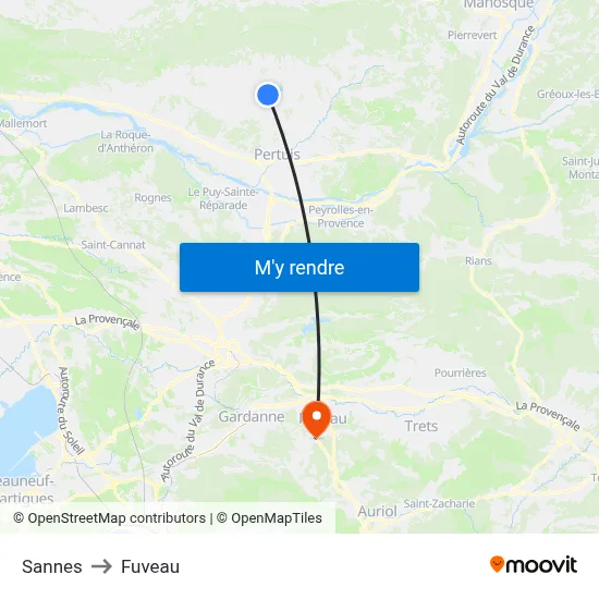 Sannes to Fuveau map