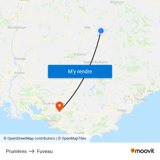 Prunières to Fuveau map