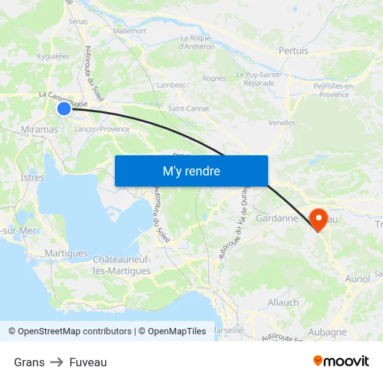 Grans to Fuveau map